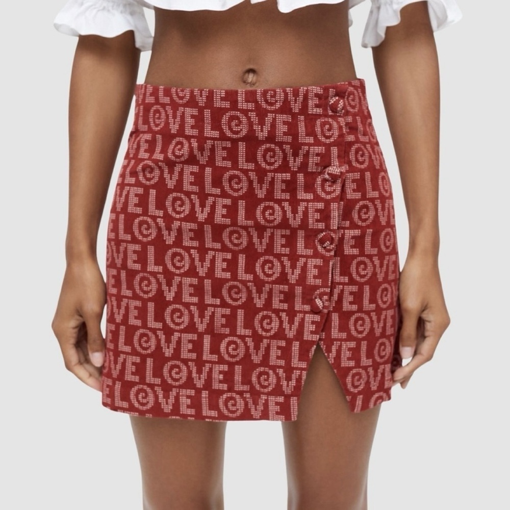 Urban Outfitters Gianna Love Red Curduroy Mini Skirt Size Medium